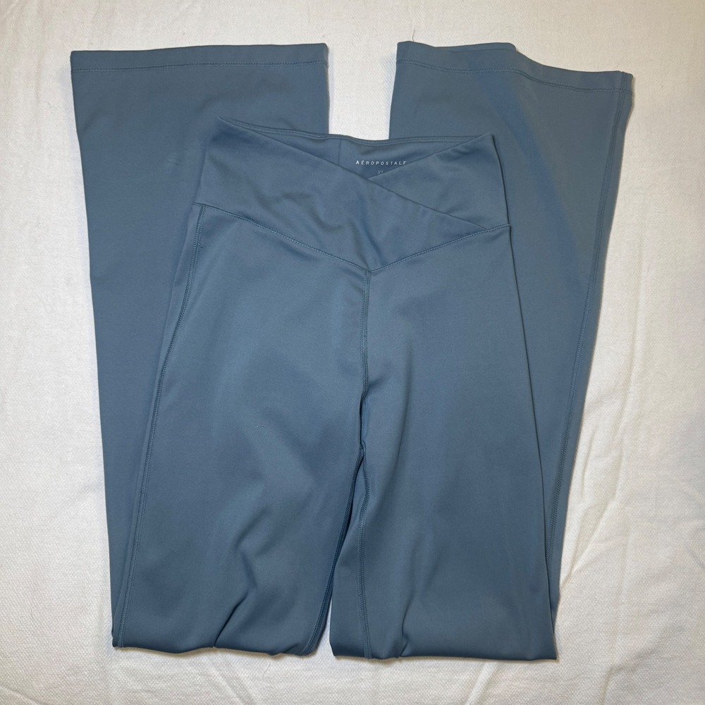 Aeropostale Womens XS Crossover‎ High Waist Flare Yoga Pants Dusty Blue Athletic - Picture 5 of 8